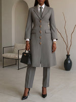 Chic Grey Pinstripe Tailored Coat and Pants Set