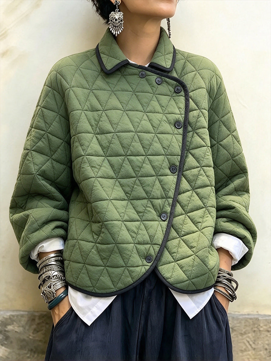Casual Geometric-quilted Cotton Jacket
