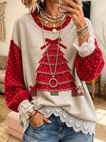 Casual Polka Dot Christmas Tree Sweatshirt