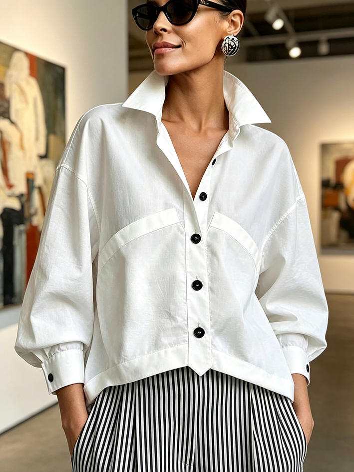 Chic Asymmetrical Cropped Hem Modern White Shirt
