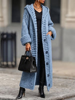 Casual, Relaxed-fit, Long, Chunky-knit Hooded Cardigan