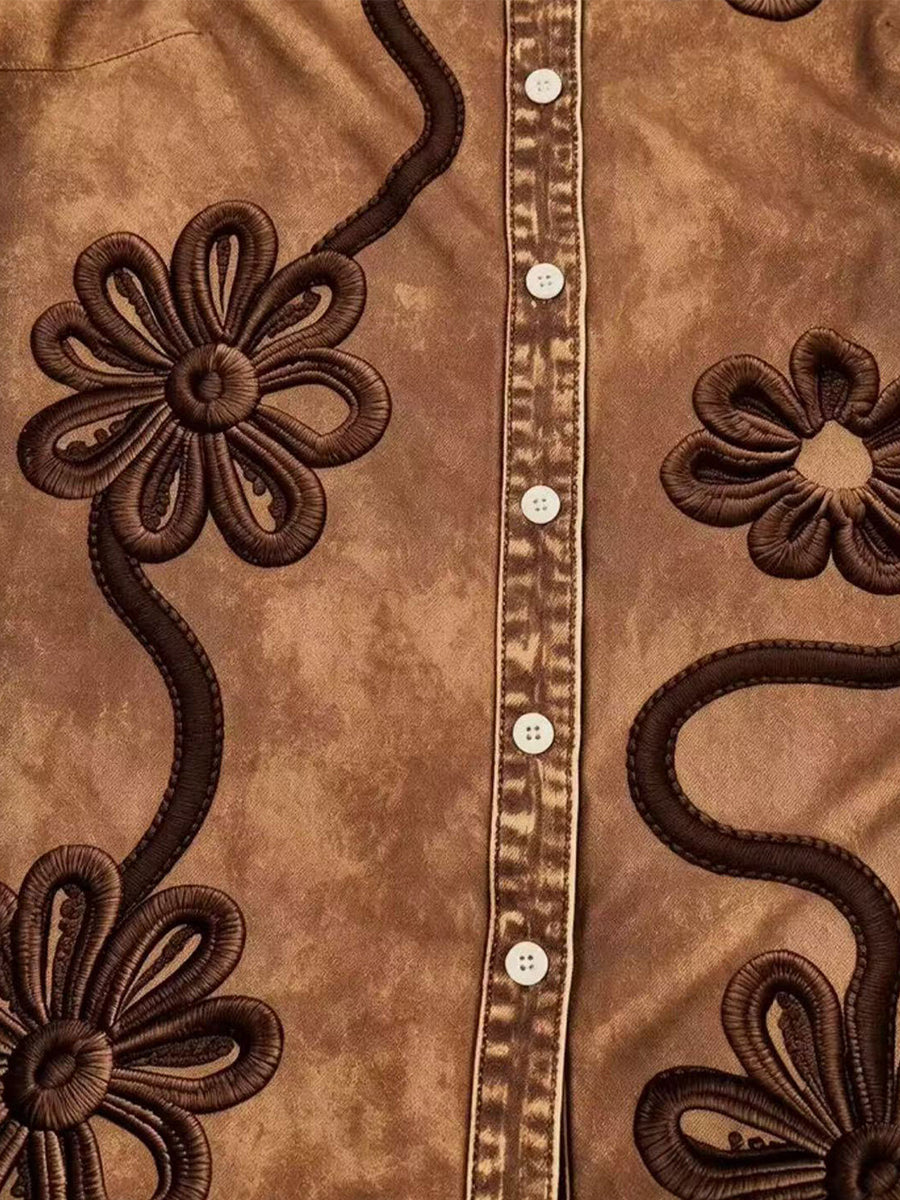 Vintage Floral Embroidered Denim Shirt