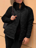 Women's Solid Color Stand Collar Long Sleeve Casual Loose Knitted Patchwork Cotton Jacket
