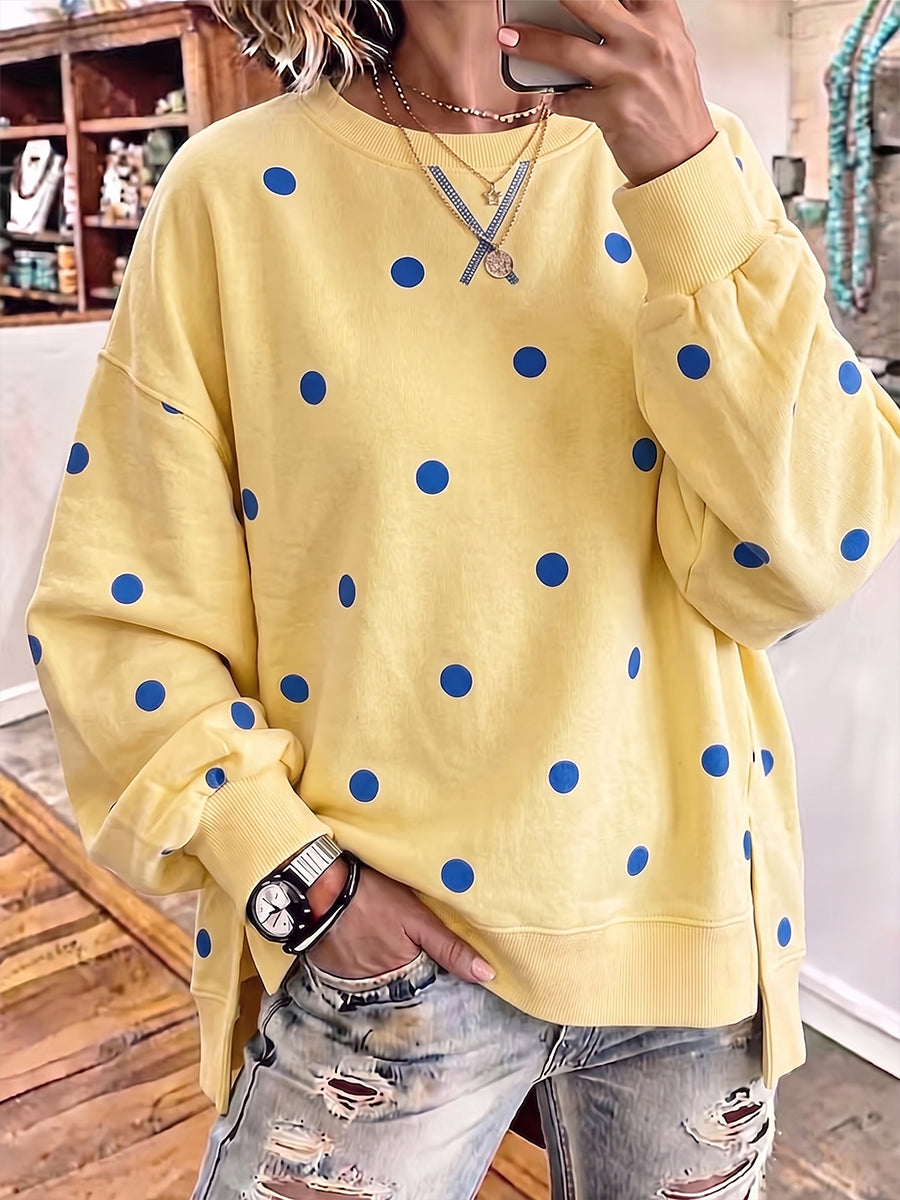 Chic Sunshine Yellow & Blue Polka Dot Sweatshirt