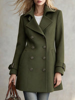 Cozy Double-breasted Wool-blend Mid-length Coat