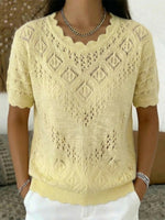 Scallop Collar Diamond Open‑work Crochet Short‑sleeve Knit Top