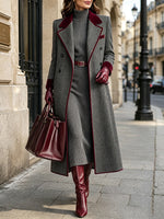 Elegant Herringbone Wool-blend Long Coat