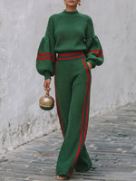 Chic Emerald Green Striped Knit Sweater