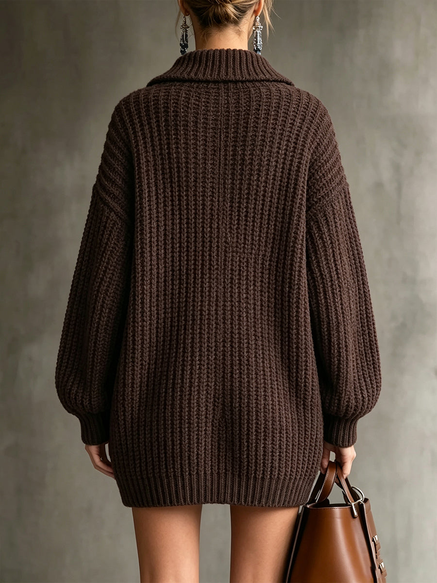 Chic Gold Botton Oversized Ribbed Knit Cardigan