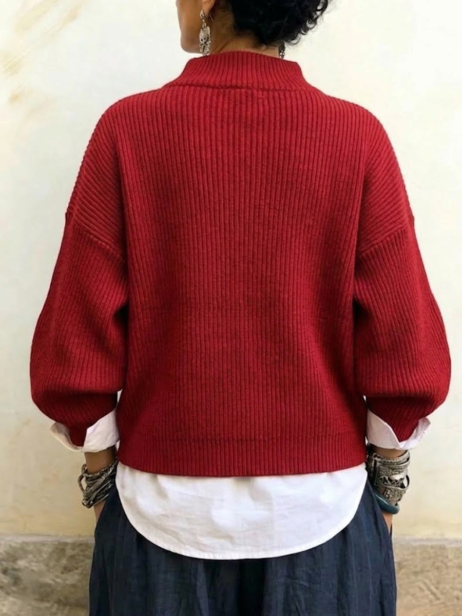 Half-zip Mock-neck Twisted-detail Knit Top