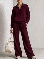 Half‑zip Collared Sweatshirt & Wide‑leg Sweatpants Set