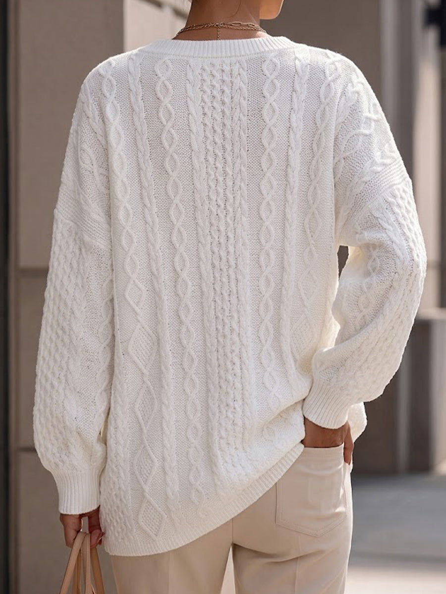 Loose-fit Cable-knit V-neck Sweater