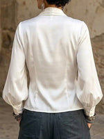 Satin Wrap V-neck Lantern Sleeve Blouse