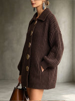 Chic Gold Botton Oversized Ribbed Knit Cardigan