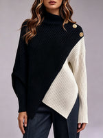 Stylish Black And White Asymmetric Ribbed Knit Top