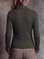 Women's Solid Color Collared Long Sleeve Casual Loose Knit Top