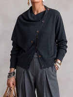Asymmetric Shawl Collar Diagonal‑button Knit Cardigan