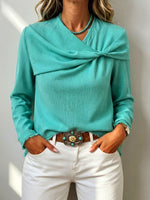 Chic Asymmetrical Draped Neckline Long-sleeve Top