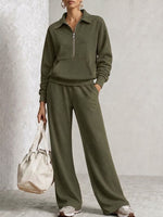 Half‑zip Collared Sweatshirt & Wide‑leg Sweatpants Set
