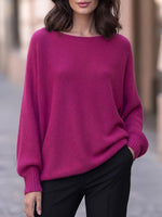 Women's Round Neck Long Sleeve Casual Loose Knitted Pullover