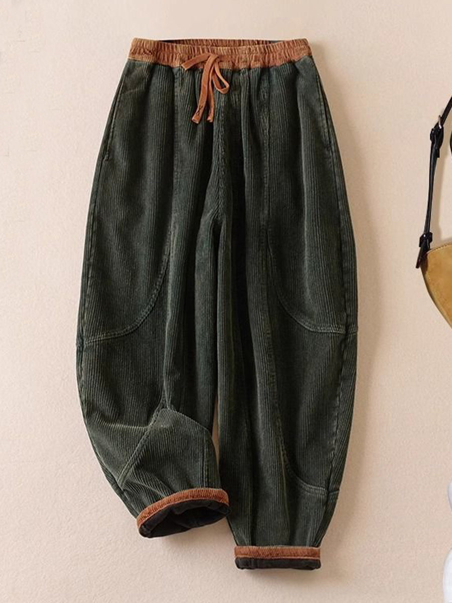 Casual Corduroy Harem Pants With Elastic Waist