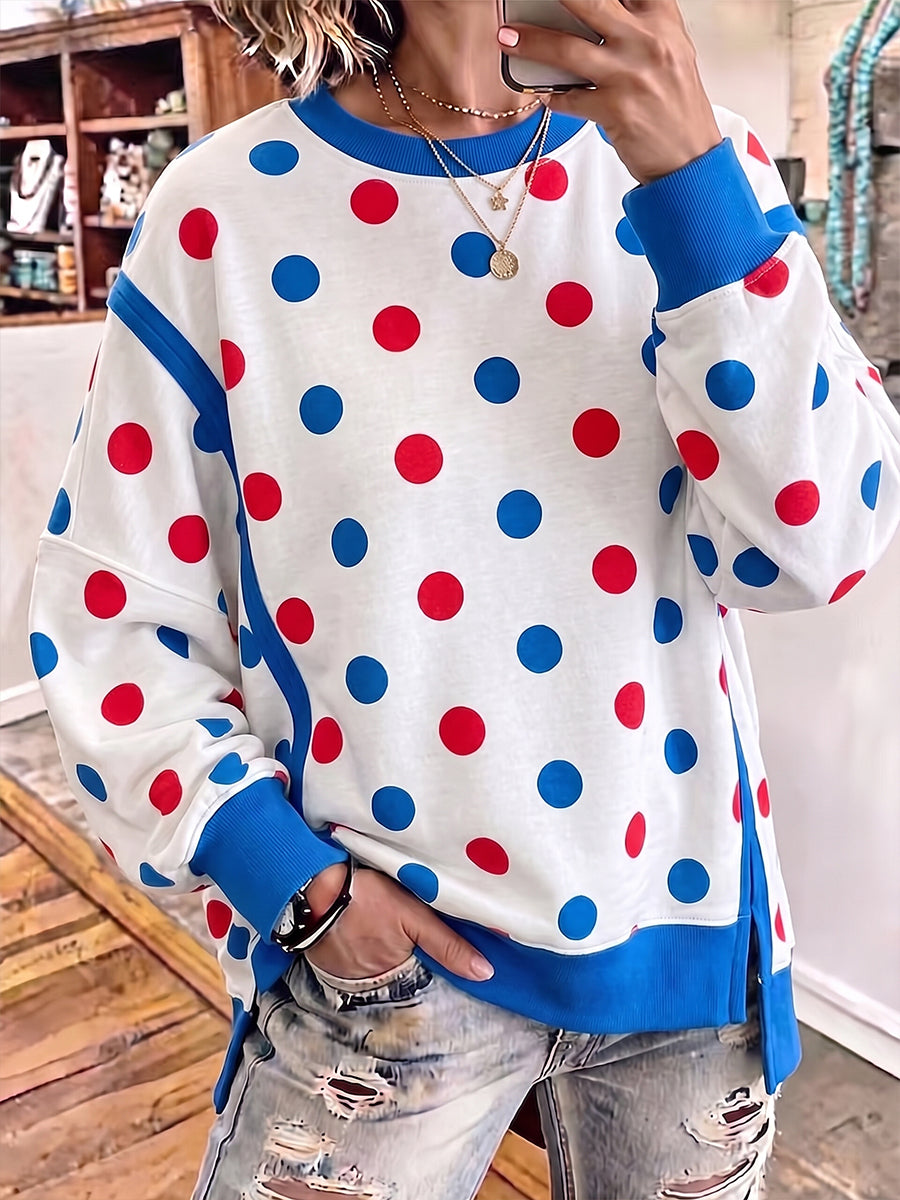 Comfortable Polka Dot Color-Block Sweatshirt