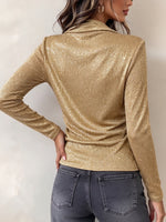 Chic Shimmer Stacked-collar Long-sleeve Knit Top