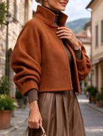 Chic Stand-collar Cropped Wool-blend Jacket
