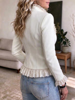 Women's Elegant White Lace Trim Asymmetrical Peplum Jacket