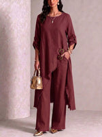 Loose-fit Asymmetric Robe Set With Metal Clasp Detail