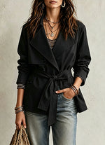 Casual Oversized Cropped Trench Coat With A Drawstring Waist