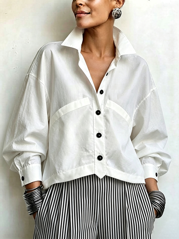 Chic Asymmetrical Cropped Hem Modern White Shirt