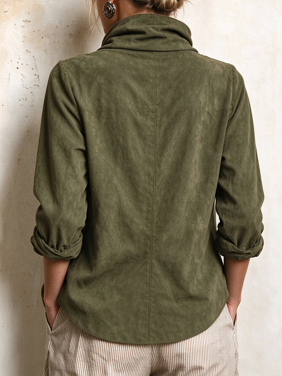 Chic Draped Suede-Touch Asymmetrical Top