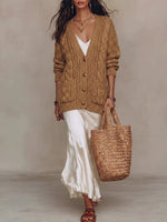 Old Money Cozy Shiny Cable-Knit Cardigan