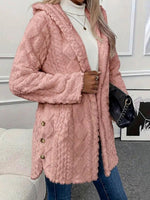 Women's Solid Color Long-sleeved Casual Loose Hooded Flannel Jacket