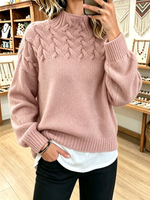 Chic Cozy Basketweave Cable-knit Mock Neck Sweater