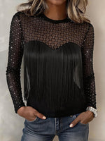 Dazzling Rhinestone Mesh Fringe Top