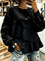 Chic Color-block Asymmetric Ruffle Hem Sweatshirt