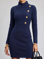 Women's Solid Color Stand Collar Long Sleeve Casual Loose Knit Dress