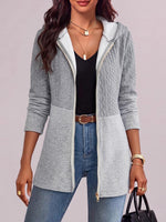 Women's Solid Color Lapel Long-sleeved Casual Loose Knitted Hooded Cardigan