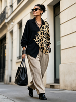 Chic Bold Leopard Color-block Asymmetric Sweater