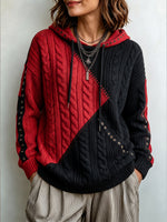 Edgy Color-Block Cable-Knit Hoodie