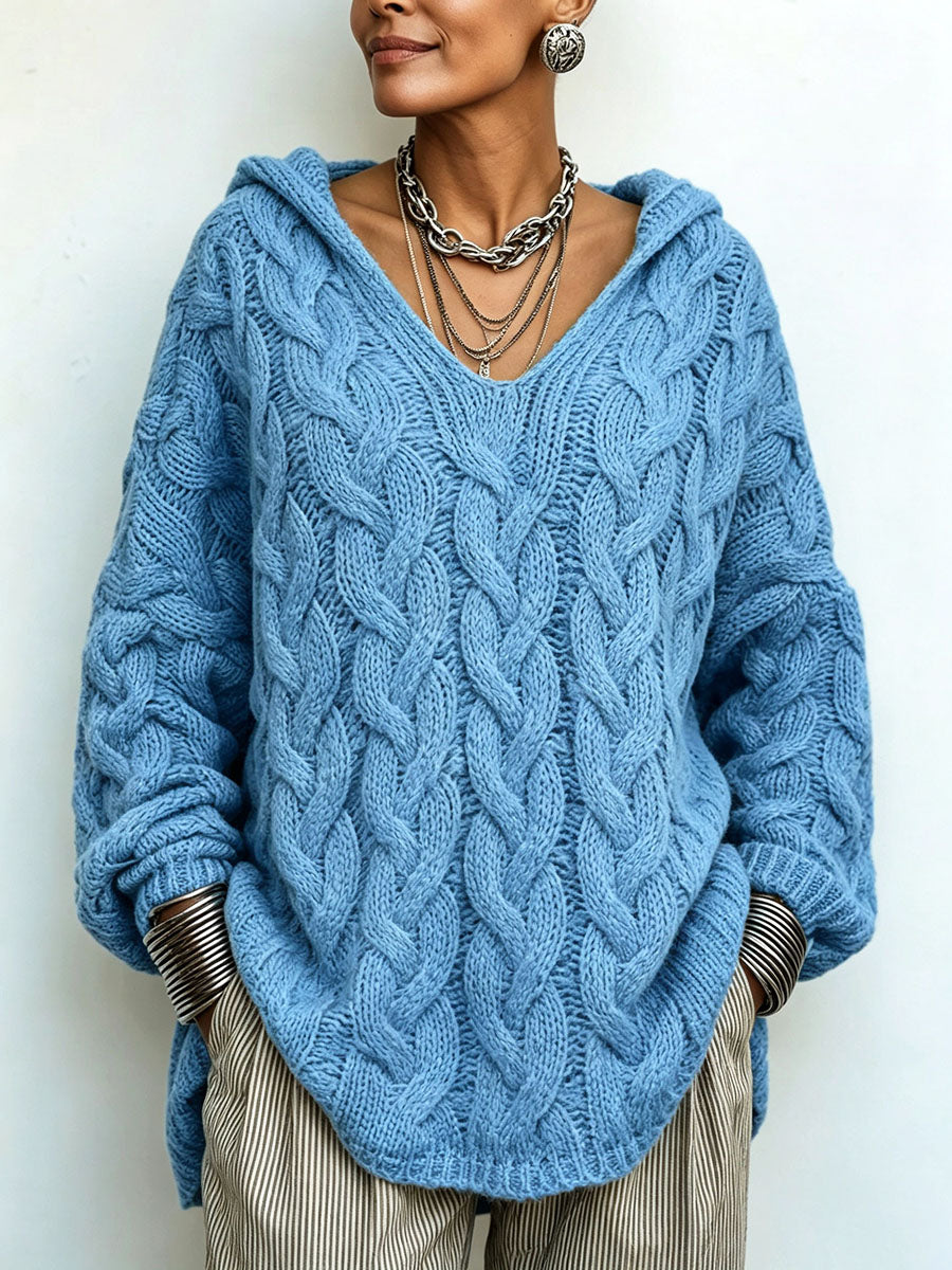 Cozy Chic Hooded Cable-knit Sweater