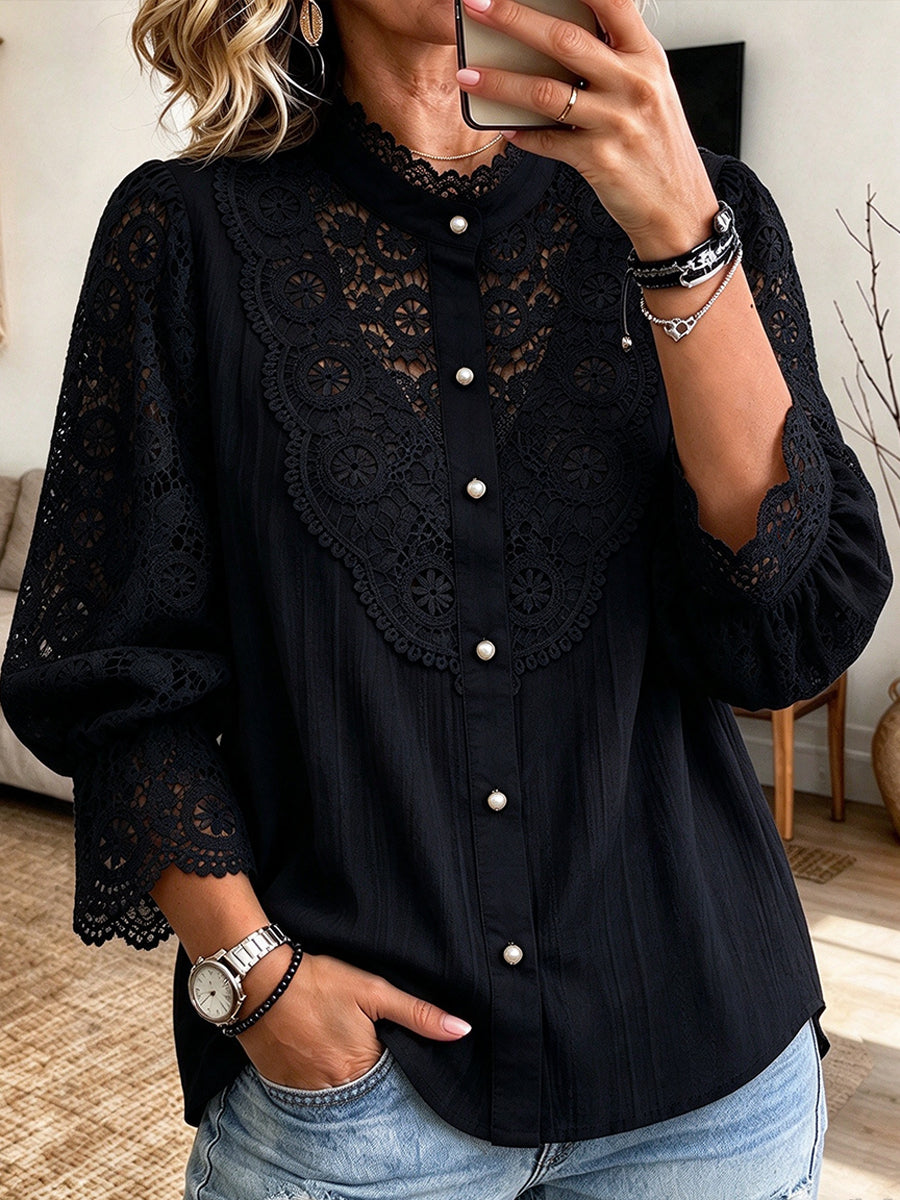 Elegant Lace-paneled Cotton-blend Shirt