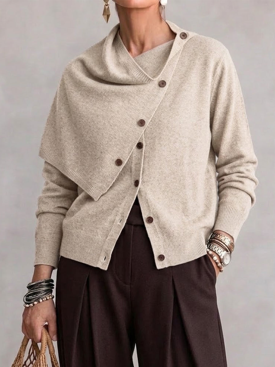 Asymmetric Shawl Collar Diagonal‑button Knit Cardigan