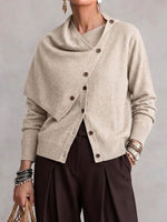 Asymmetric Shawl Collar Diagonal‑button Knit Cardigan