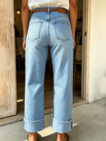Relaxed Chic Pinstripe Light Wash Stretch Denim Wide-leg Jeans
