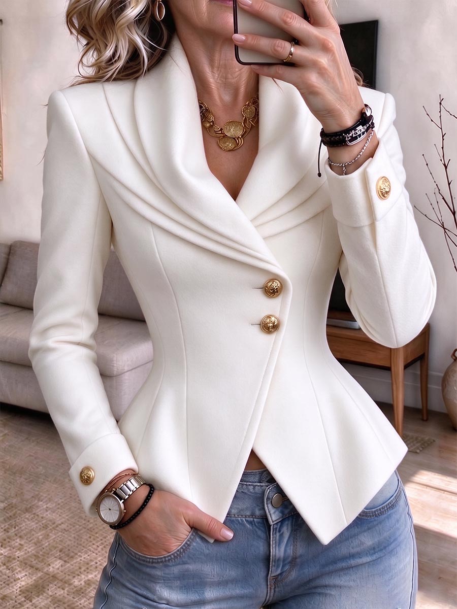 Women's Elegant White Asymmetrical Peplum Blazer