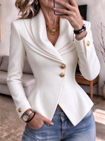 Women's Elegant White Asymmetrical Peplum Blazer