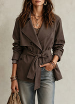 Casual Oversized Cropped Trench Coat With A Drawstring Waist